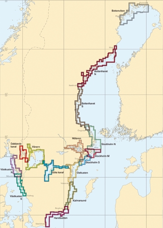 Karta som visar områden där båtsportkort ges ut i Sverige.